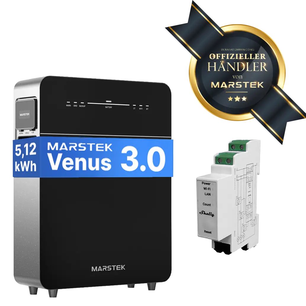Marstek Venus E 3.0 – 5,12 kWh – mit Shelly Pro 3EM - SmartMeter – AC - Solarstromspeicher & Plug-in-Batteriesystem für Photovoltaik