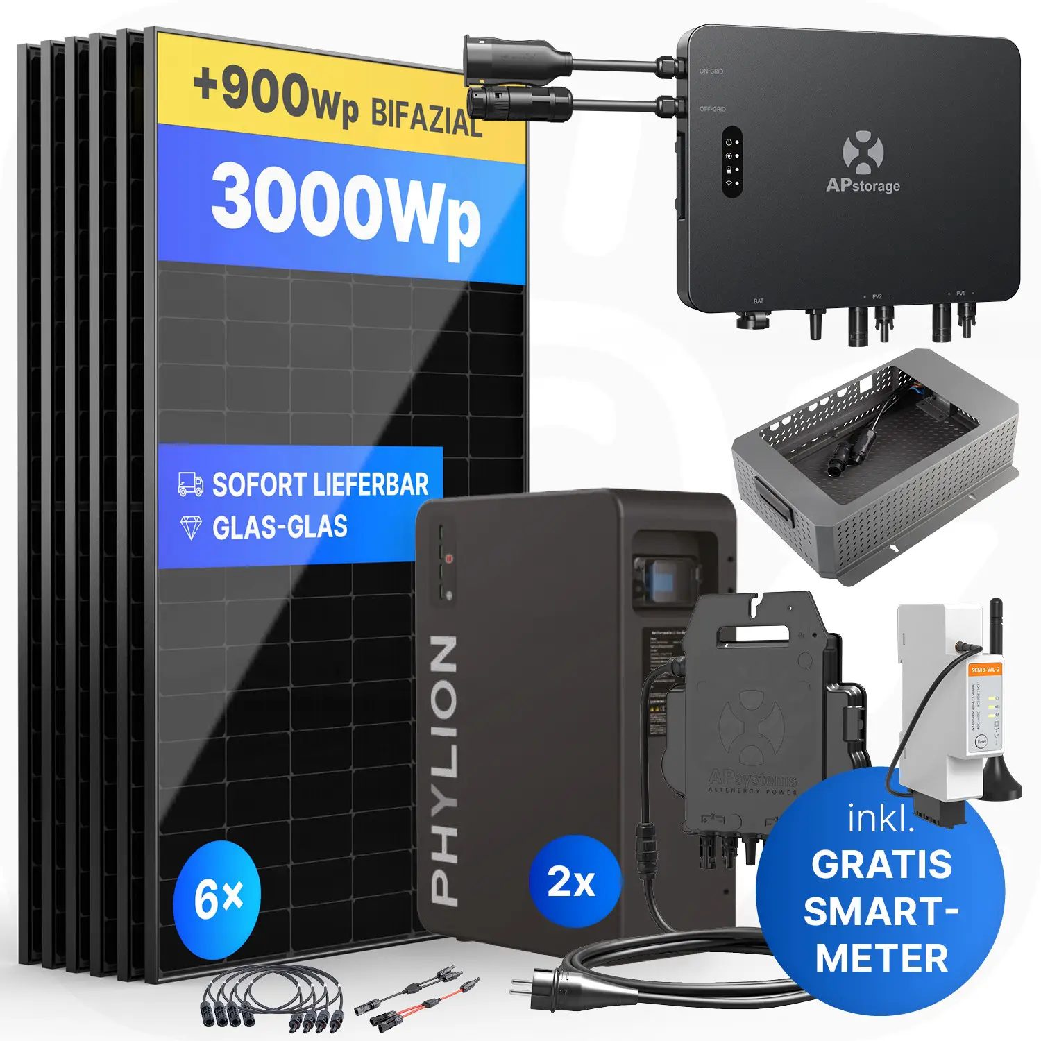 APsystems EZHI 3000Wp/5kWh - Balkonkraftwerk Speicher-Set | Phylion LiFePO4 Batteriespeicher & Jolywood 500Wp Module APsystems EZHI 3000Wp/5kWh - Balkonkraftwerk Speicher-Set | Phylion LiFePO4 Batteriespeicher & Jolywood 500Wp Module