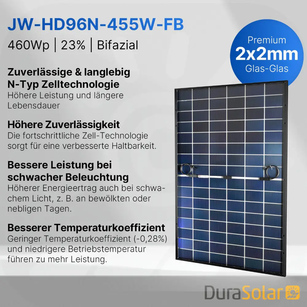 Jolywood 460W Bifazial 2x2mm Glas-Glas Modul JW-HD96N 460W - PV Solar Panel Jolywood 460W Bifazial 2x2mm Glas-Glas Modul JW-HD96N 460W - PV Solar Panel
