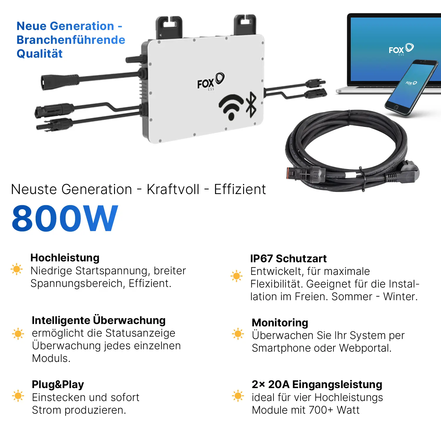 Balkonkraftwerk 800W/1780Wp + 5m Kabel - Mini-PV-Anlage