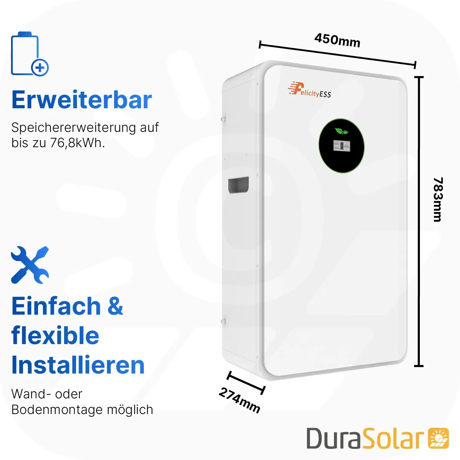Felicity 5,12kWh PV-Speicher - LUX-E-48100LG03 - Erweiterbare 48/51,2V LiFePO4 Batterie für Solaranlagen