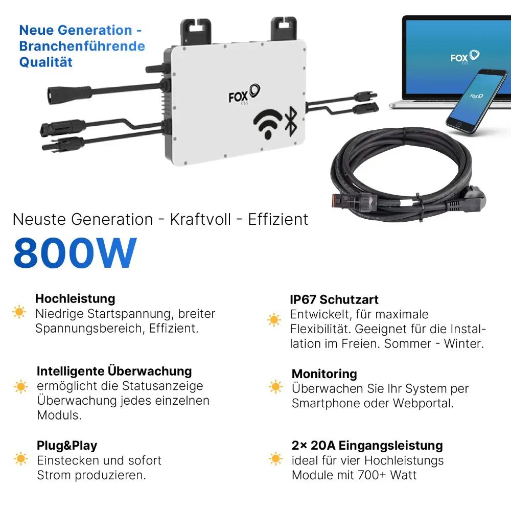 Balkonkraftwerk 800W/1800Wp + 5m Kabel - Mini-PV-Anlage