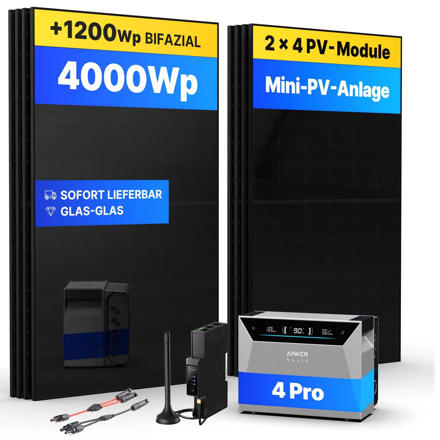 4000Wp Mini-PV-Anlage mit Anker SOLIX Solarbank 4 E5000 Pro - XkWh - 8x500Wp 
