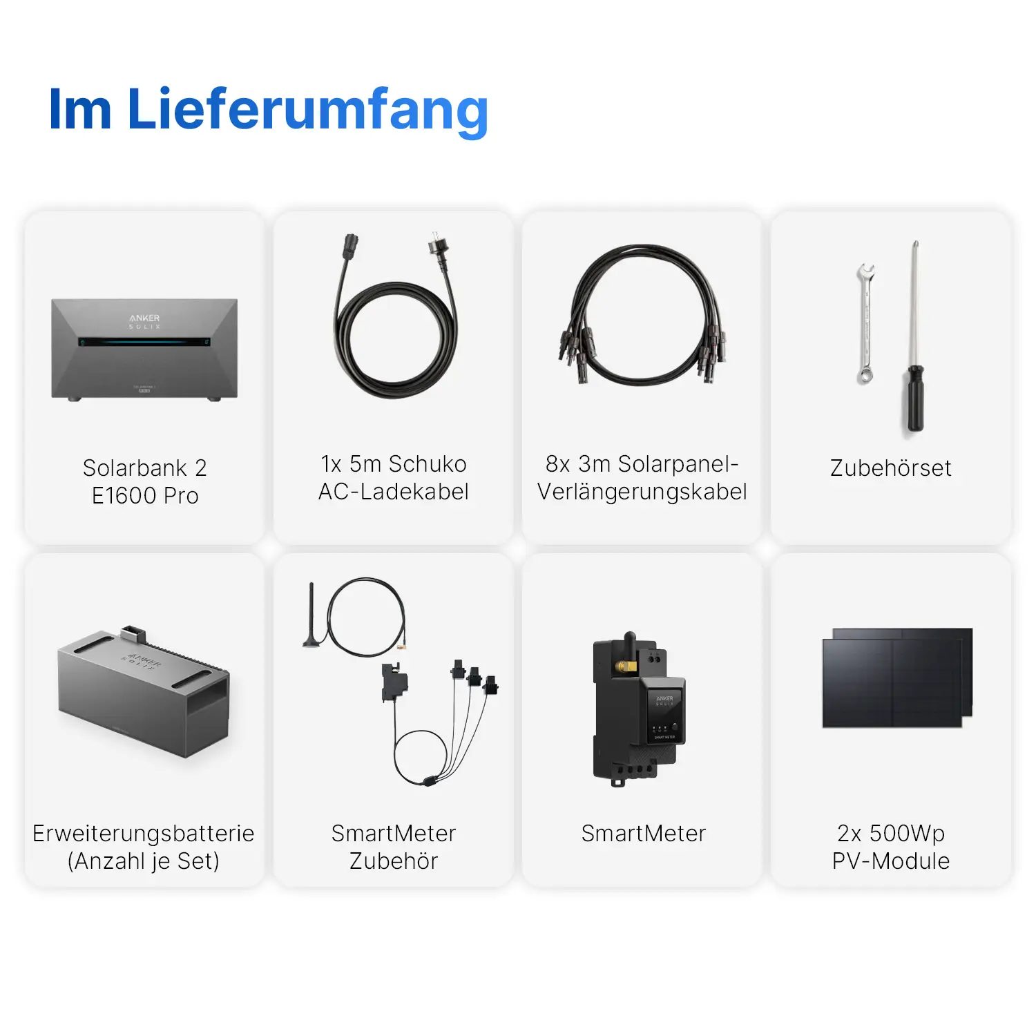 1000Wp Balkonkraftwerk mit Anker SOLIX Solarbank 2 E1600 PRO - 8kWh - 2x500Wp