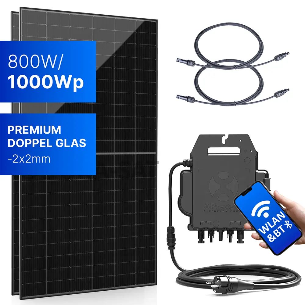 Balkonkraftwerk 800W/1000Wp bifazial mit 10m Anschlusskabel 
