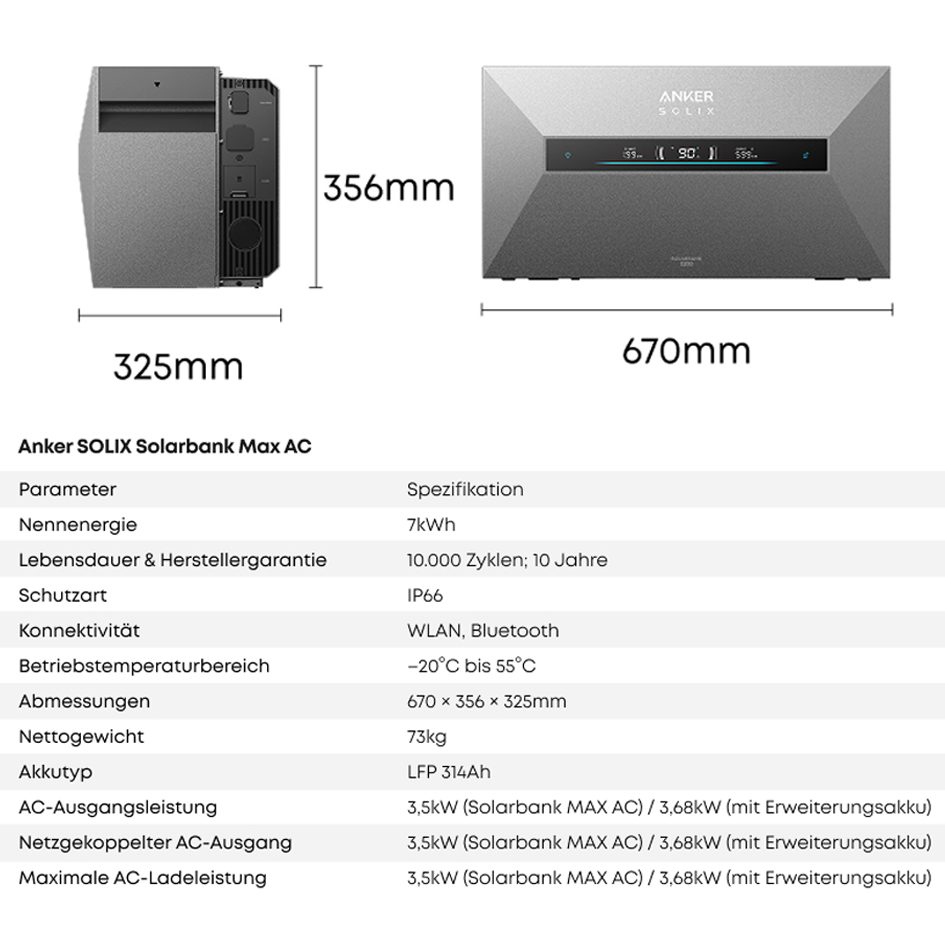 Anker SOLIX Solarbank Max AC - 7kWh - All-in-One - Plug&Play Heimspeicher für Solarnachrüstung
