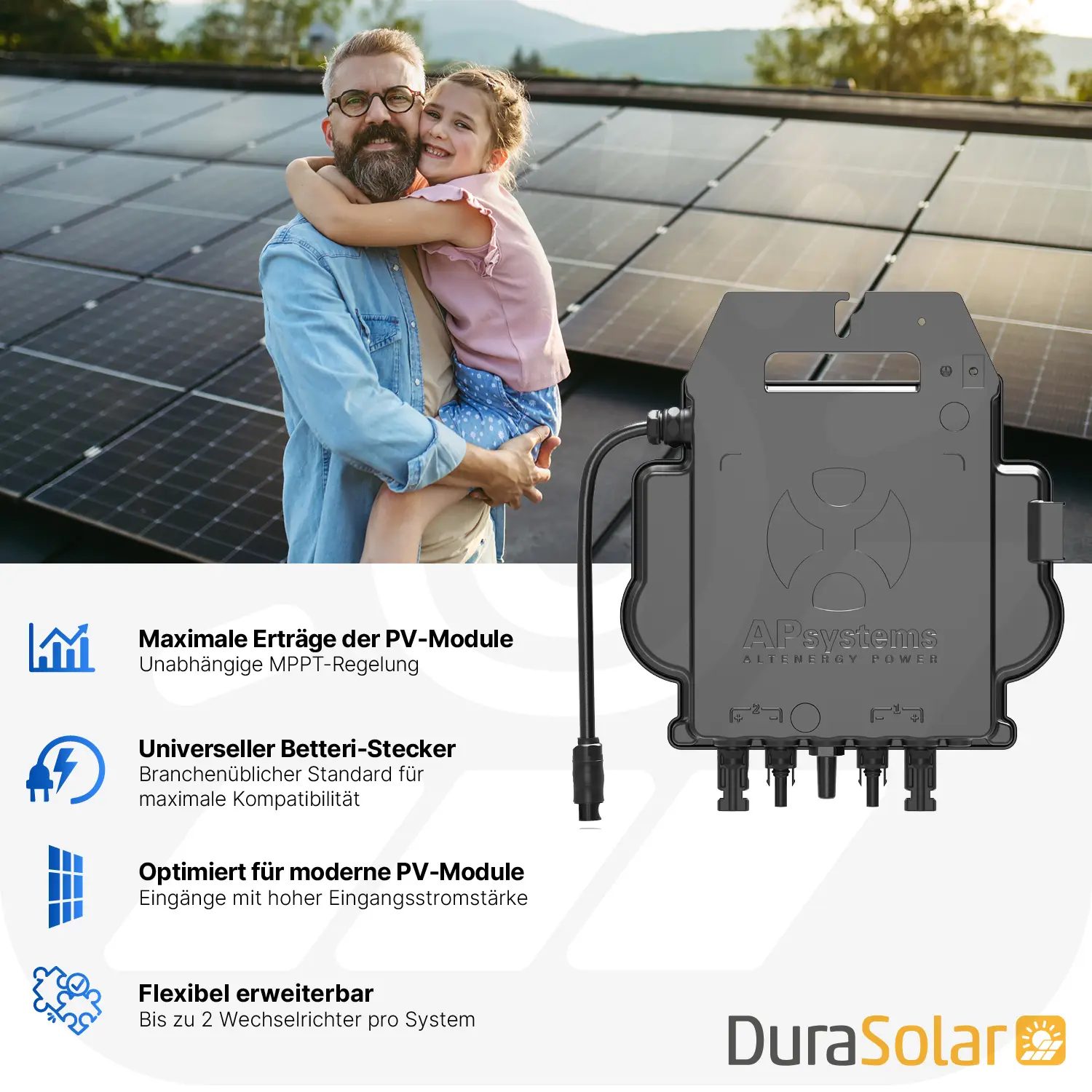 Balkonkraftwerk 800W/1000Wp bifazial mit 10m Anschlusskabel 