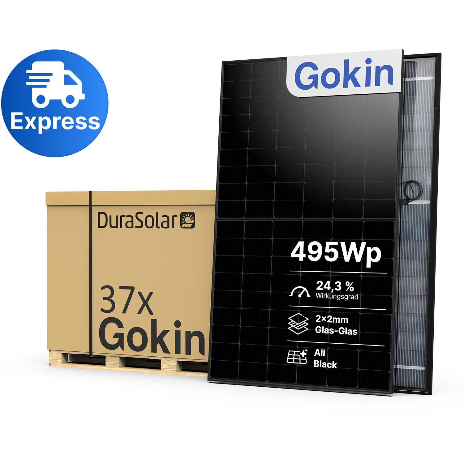 Gokin GK-3-54HGFDb 495W | Back Contact Full Black PV-Modul | Glas-Glas Solarmodul | Palettenpreis (37 Stk.)