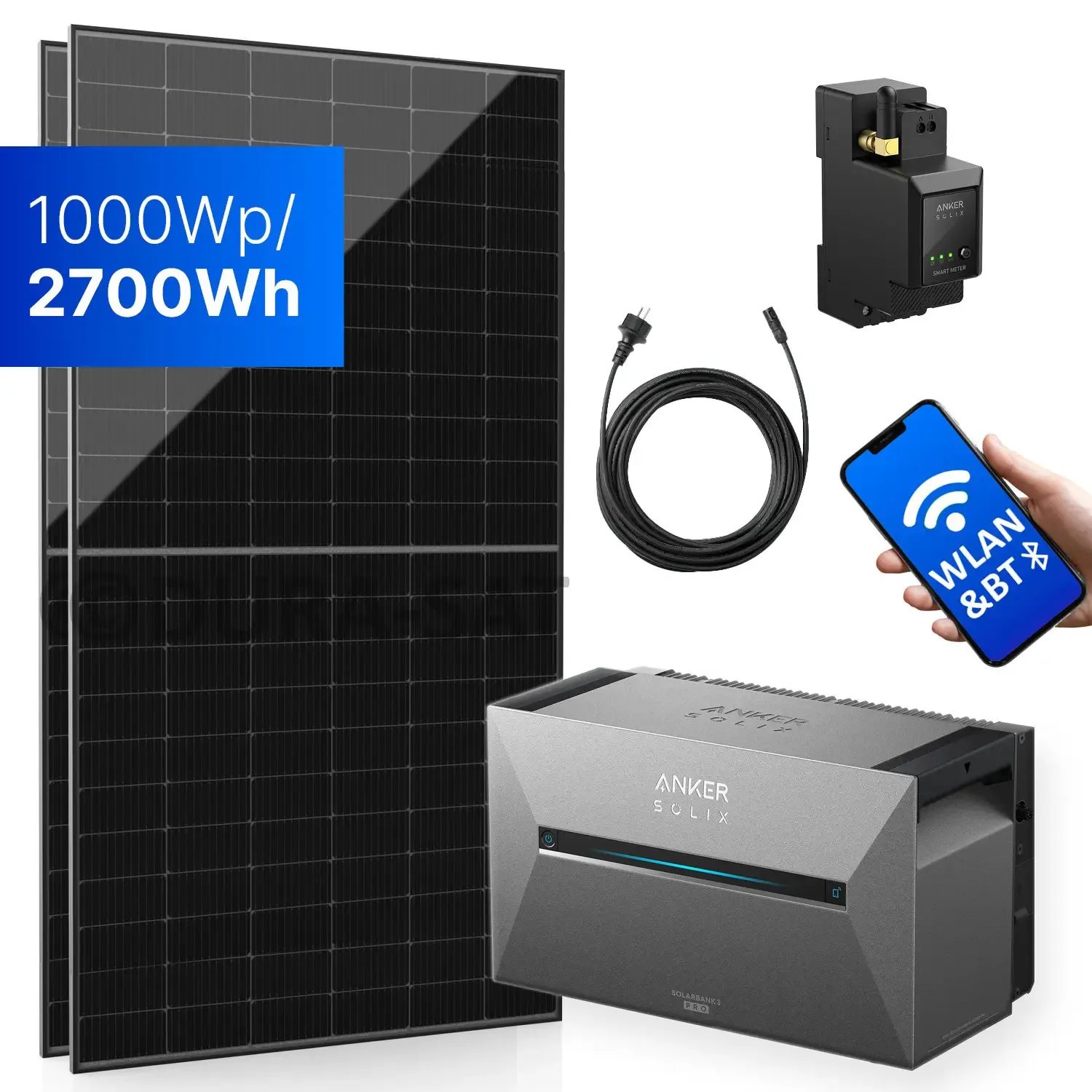 1000Wp Balkonkraftwerk mit Anker SOLIX Solarbank 3 E2700 PRO - 2700Wh - 2x500Wp 1000Wp Balkonkraftwerk mit Anker SOLIX Solarbank 3 E2700 PRO - 2700Wh - 2x500Wp