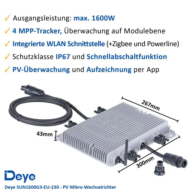 Balkonkraftwerk 1600W/1680Wp bifazial mit 10m Anschlusskabel 