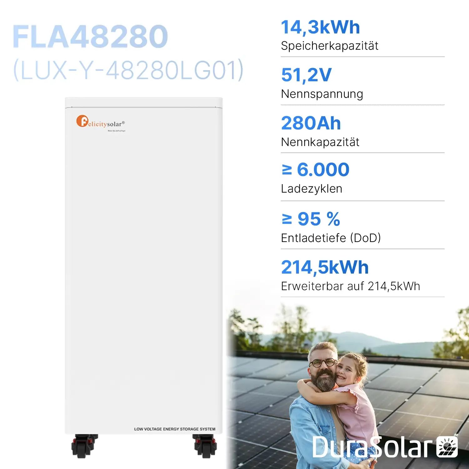 Felicity 14,3kWh Batteriespeicher | FLA48280-EU | Niedervolt | LiFePO4 Lithium-Ion Battery | 51,2V | 280Ah