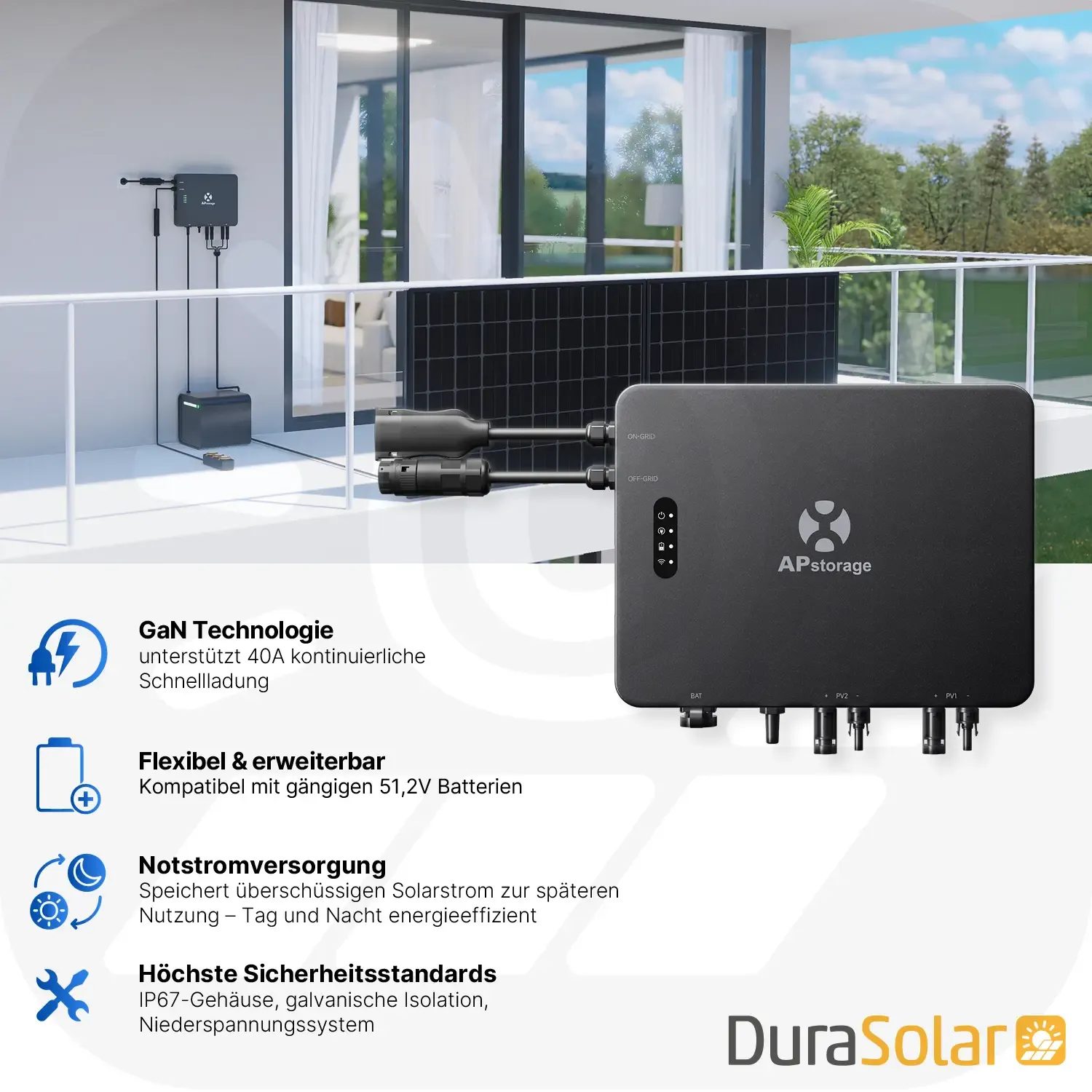 APsystems EZHI 3000Wp/5kWh - Mini-PV-Anlage Speicher-Set | Phylion LiFePO4 Batteriespeicher & Jolywood 500Wp Module