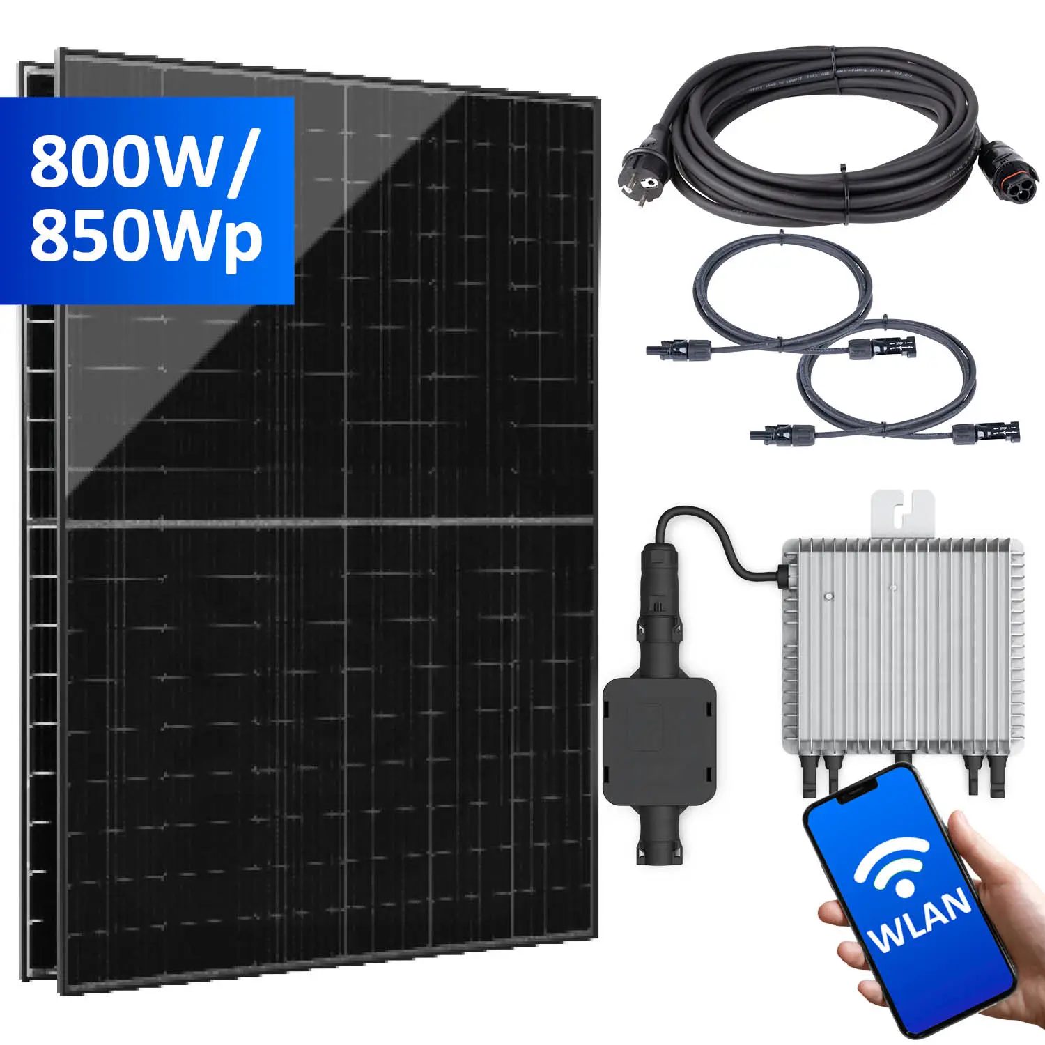 Balkonkraftwerk 800W/850Wp bifazial mit 5m Anschlusskabel Balkonkraftwerk 800W/850Wp bifazial mit 3, 5 oder 10m Anschlusskabel