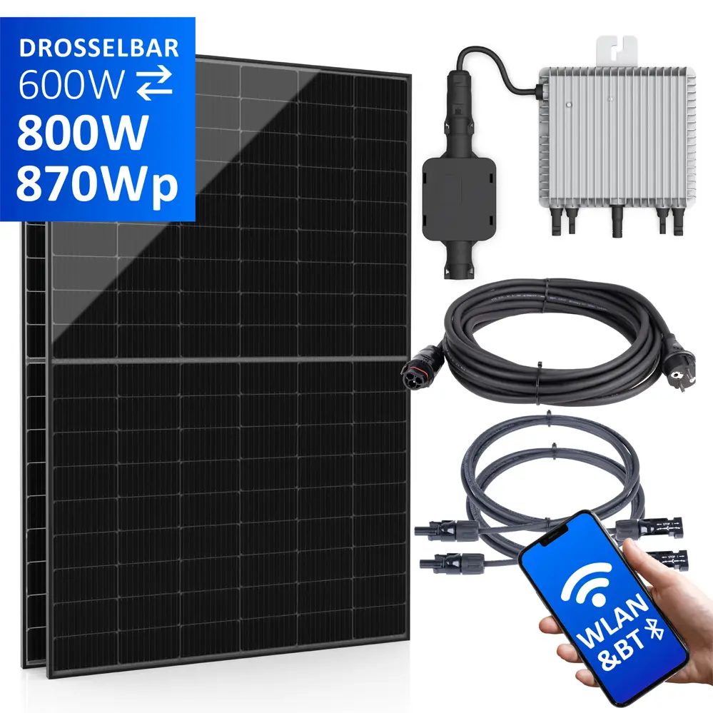 Balkonkraftwerk 800W/870Wp bifazial mit 20m Anschlusskabel Balkonkraftwerk 800W/870Wp bifazial mit 3 - 20m Anschlusskabel Deye