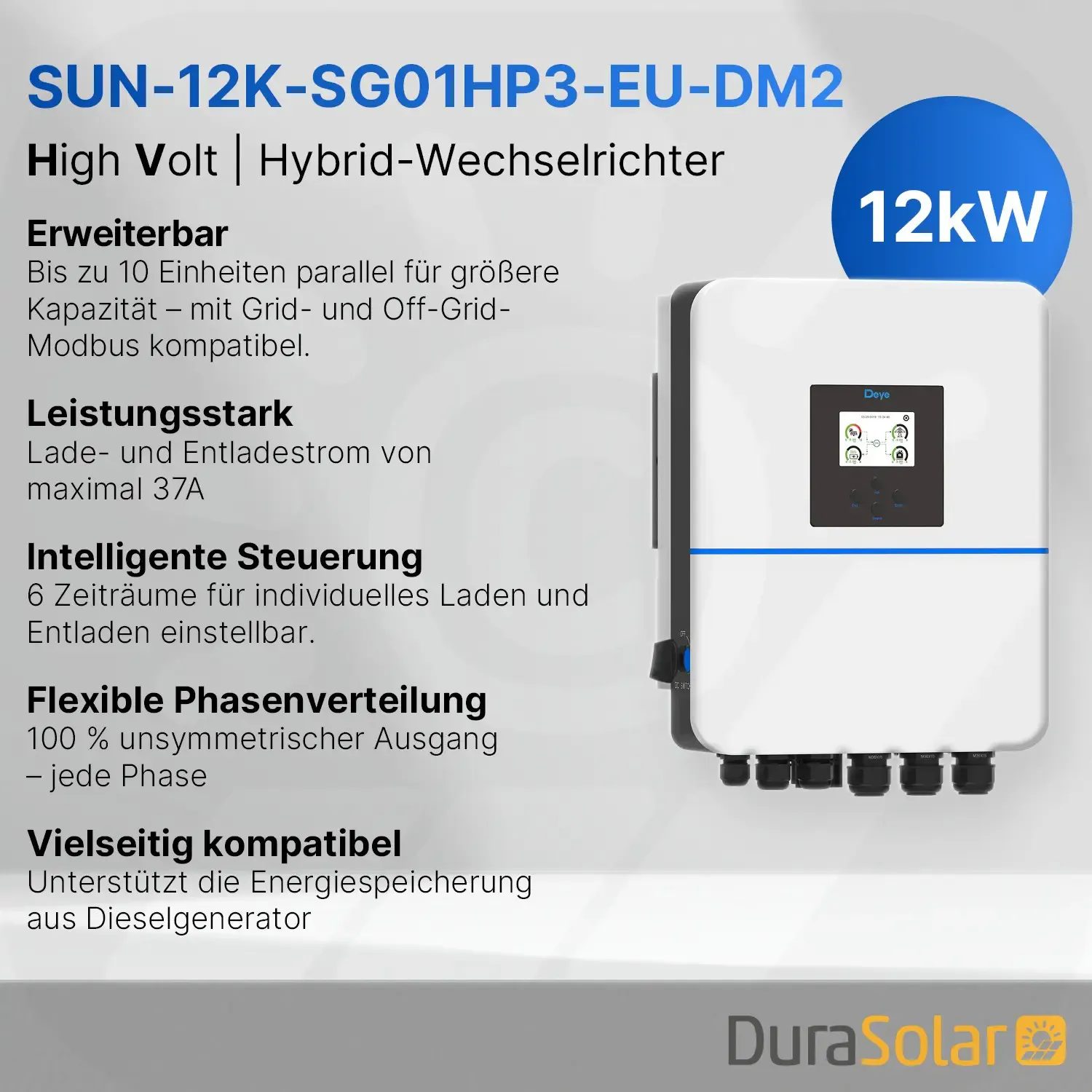 Deye 12kW - Hybrid-Wechselrichter - SUN-SG01HP3-EU-DM2 - Dreiphasig - 2/1+1MPPT - Hochspannungsserie Deye 12kW - Hybrid-Wechselrichter - SUN-SG01HP3-EU-DM2 - Dreiphasig - 2/1+1MPPT - Hochspannungsserie