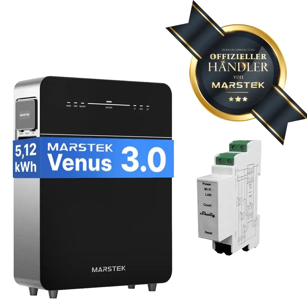 Marstek Venus E 3.0 – 5,12 kWh – mit Shelly Pro 3EM - SmartMeter – AC - Solarstromspeicher & Plug-in-Batteriesystem für Photovoltaik