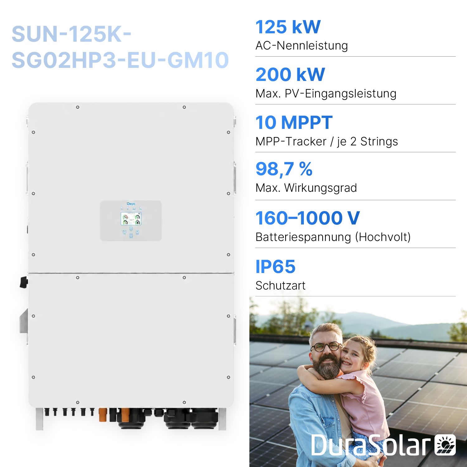 Deye 125kW - SUN-125K-SG02HP3-EU-GM10 - Hybrid-Wechselrichter - Hochspannungsserie