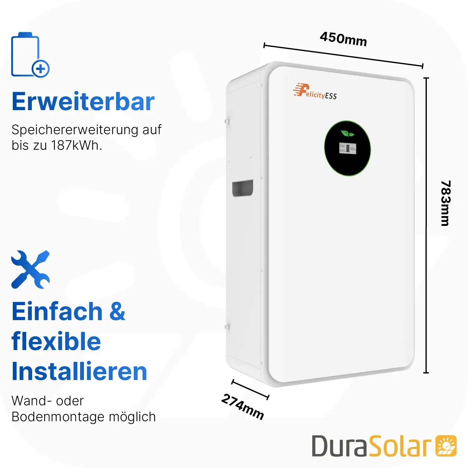 Felicity - 12,5kWh PV-Speicher - LUX-E-48250LG03 - Erweiterbare 48/51,2V LiFePO4 Batterie für Solaranlagen