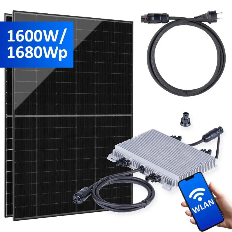 Balkonkraftwerk 1600W/1680Wp bifazial mit 3m Anschlusskabel Balkonkraftwerk 1600W/1680Wp bifazial mit 3m Anschlusskabel