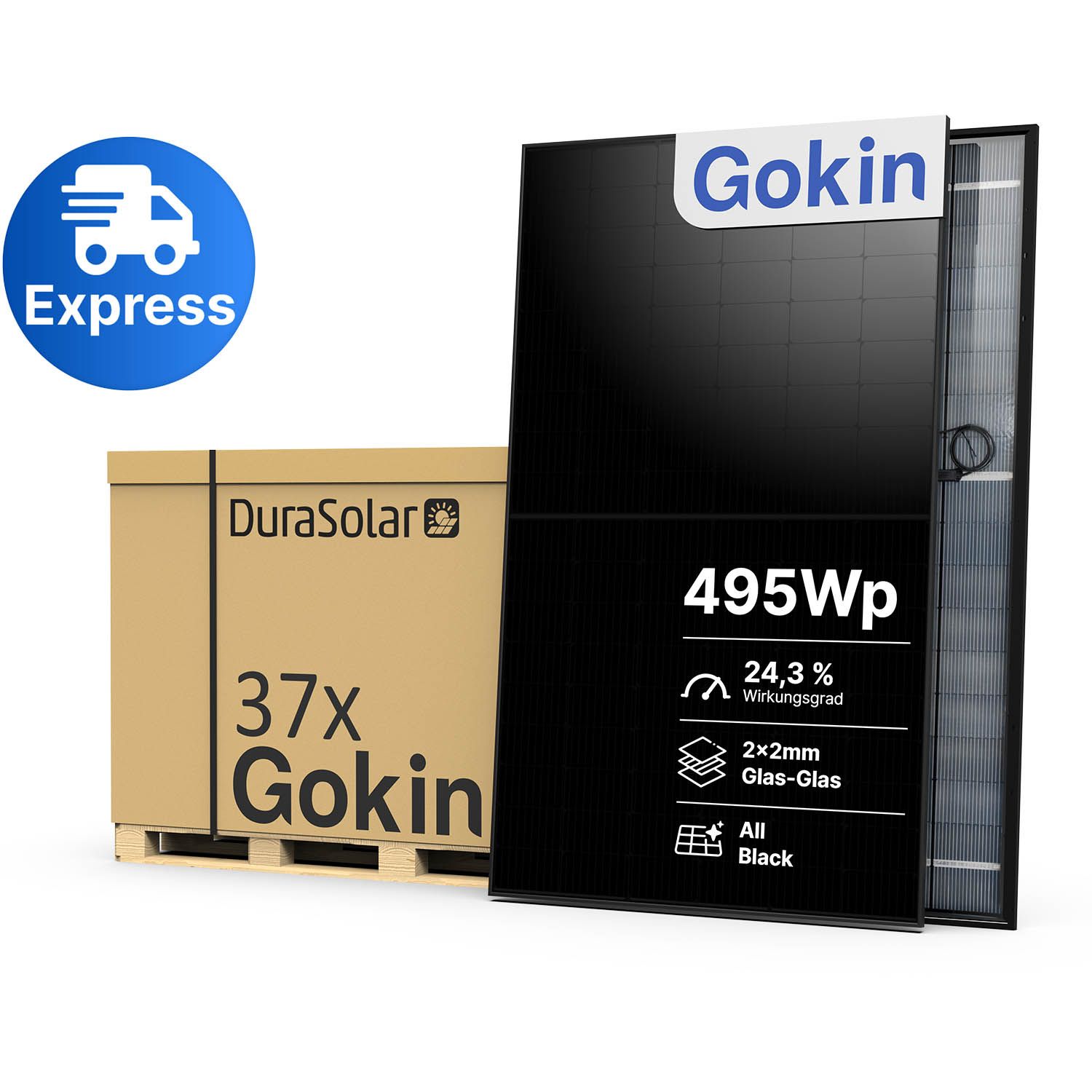 Gokin GK-3-54HGFDb 495W | Back Contact Full Black PV-Modul | Glas-Glas Solarmodul | Palettenpreis (37 Stk.)