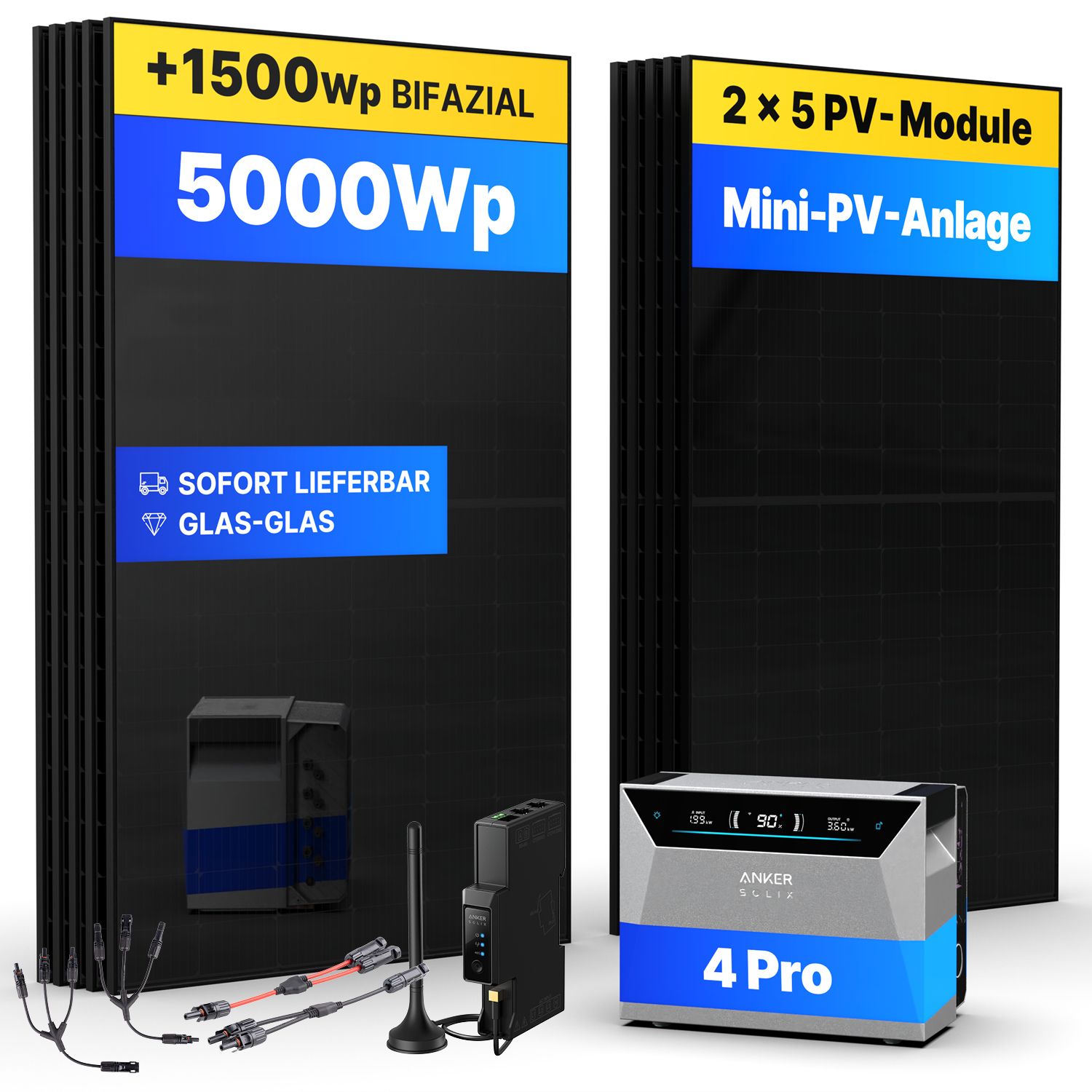 5000Wp Mini-PV-Anlage mit Anker SOLIX Solarbank 4 E5000 Pro - 5kWh - 10x500Wp 5000Wp Mini-PV-Anlage mit Anker SOLIX Solarbank 4 E5000 Pro - 5kWh - 10x500Wp