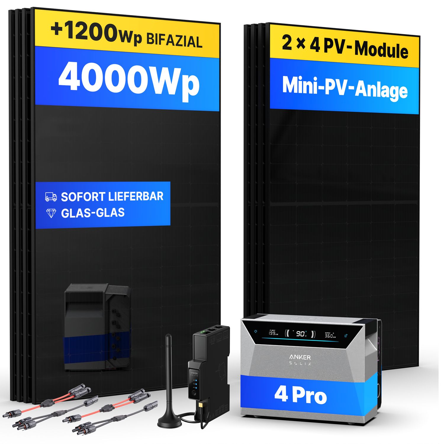 4000Wp Mini-PV-Anlage mit Anker SOLIX Solarbank 4 E5000 Pro - XkWh - 8x500Wp 